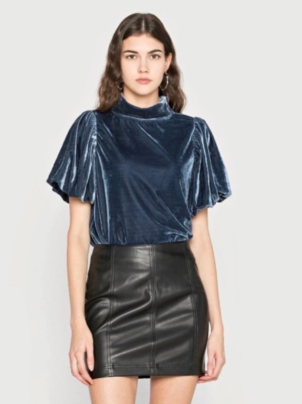 Free People Claudia Velvet Top Blue Large (B8)